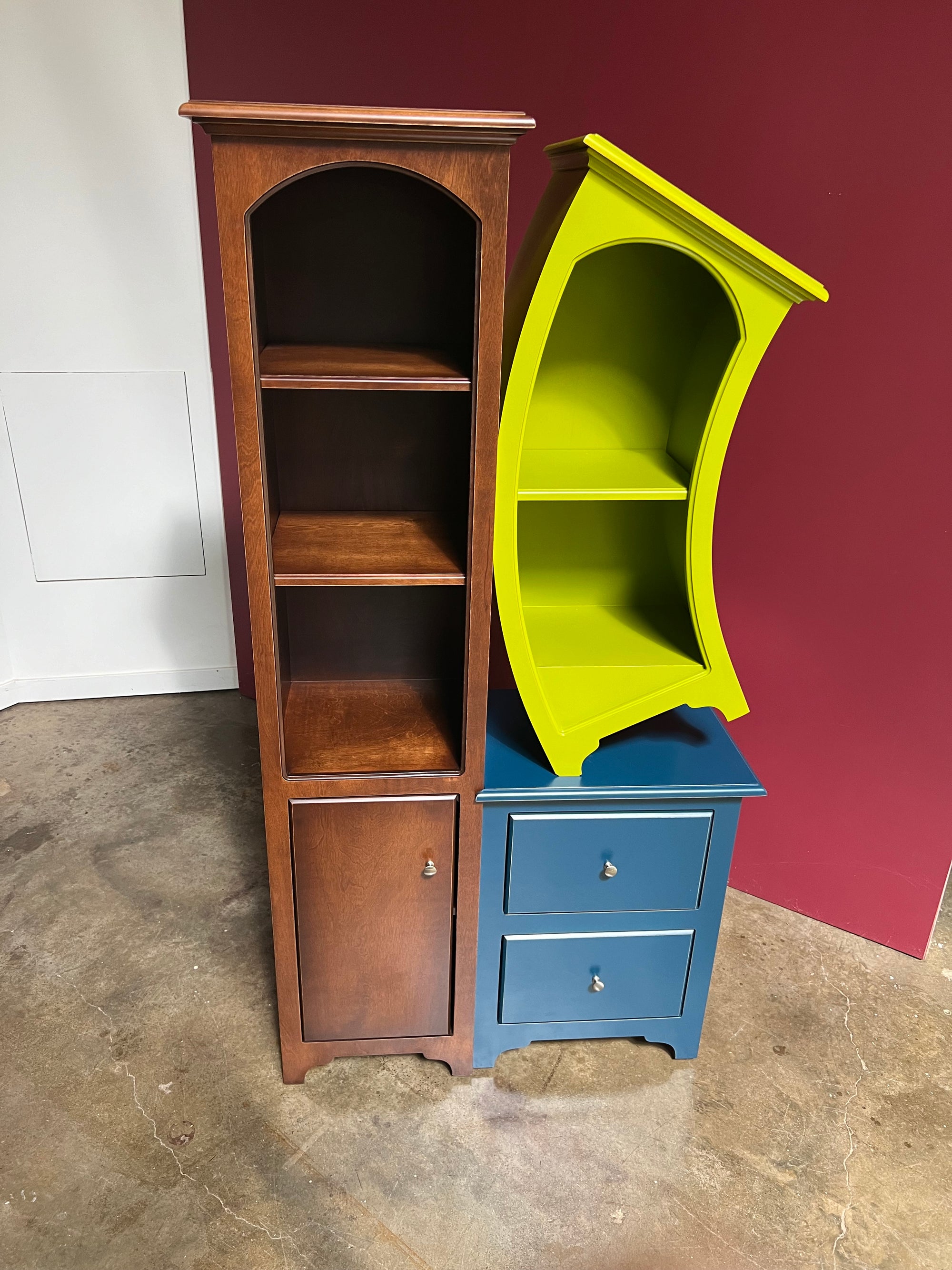 *SALE* - Stacked Cabinet No. 1 - Saddle Stain - Apple Green Paint - Rainstorm Paint