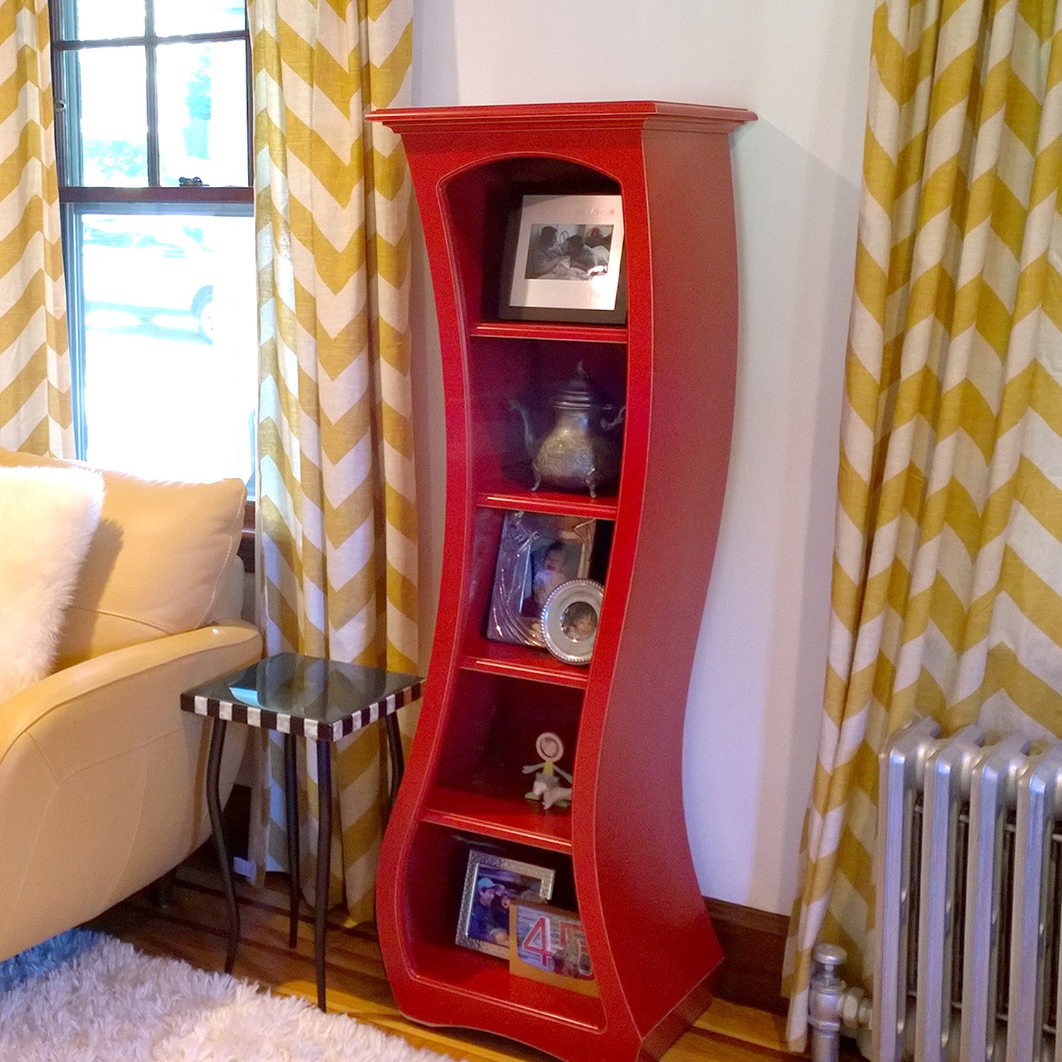 Modern bookcase - red, curved bookcase by dust furniture*