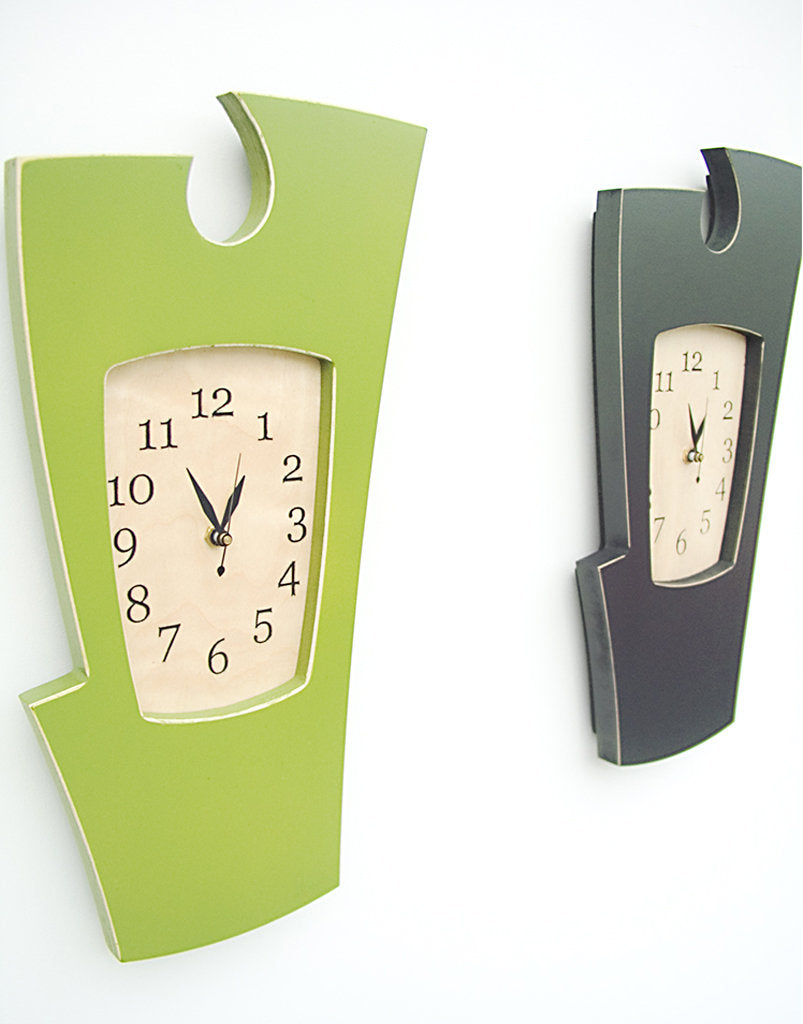 Abstract Wall Clock in Apple Green and Charcoal by Dust Furniture