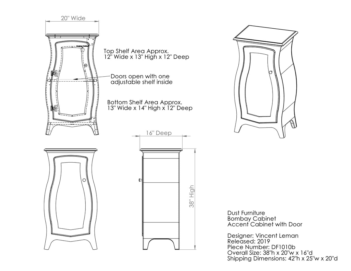 Bombay Cabinet - Curved Storage Cabinet with Door in the Color of Your Choice